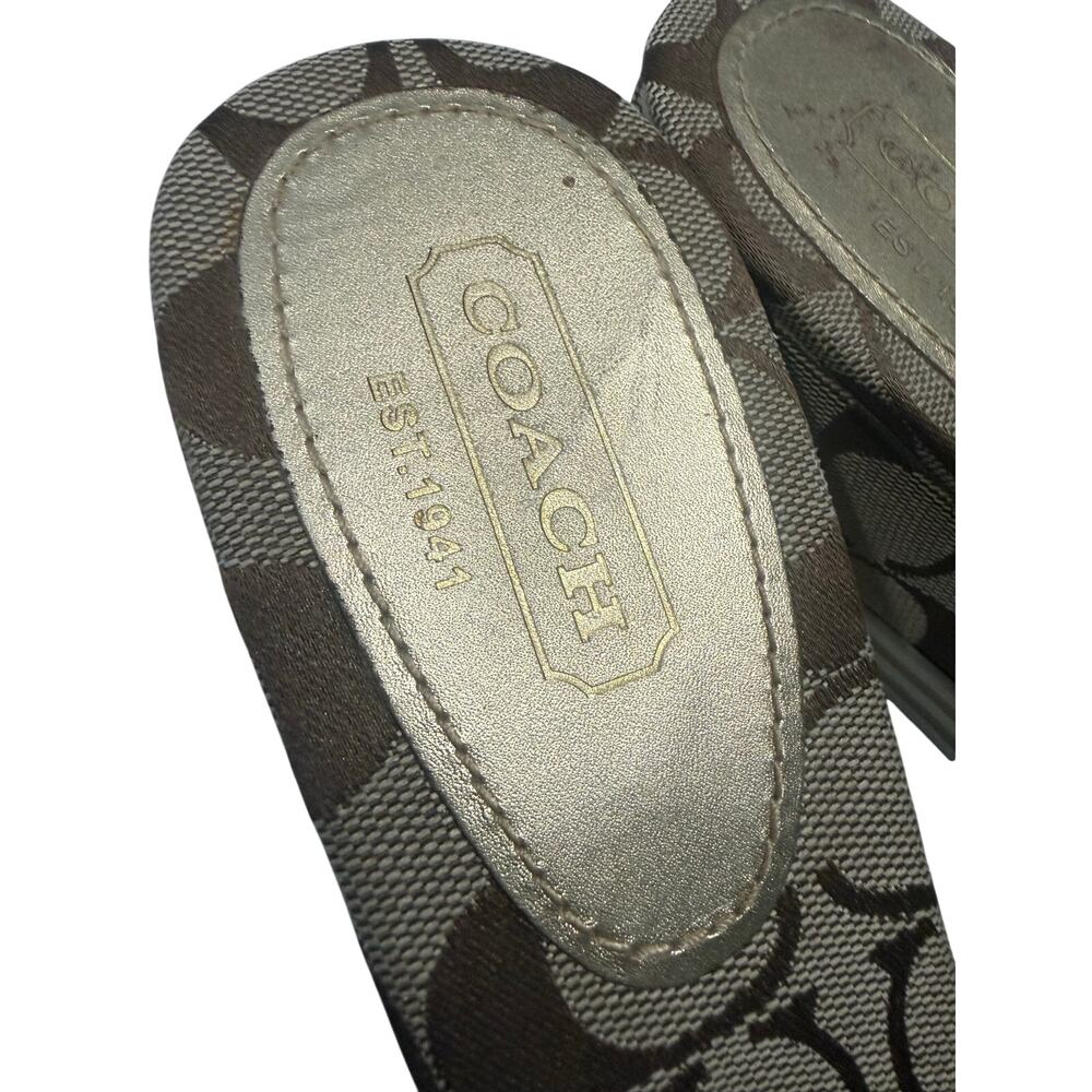 Coach Perry Signature Monogram Wedge Sandals – Gold & Khaki Canvas - Picture 8 of 10
